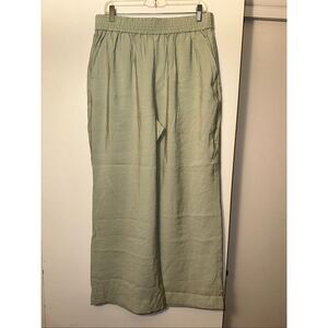 Madewell Large Carley Satin Wide Leg Womens High Rise Pants Sage Green NWOT
